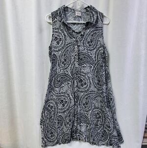 Cupio Black/White Paisley Summer Ready Button Front Sleeveless Dress Small